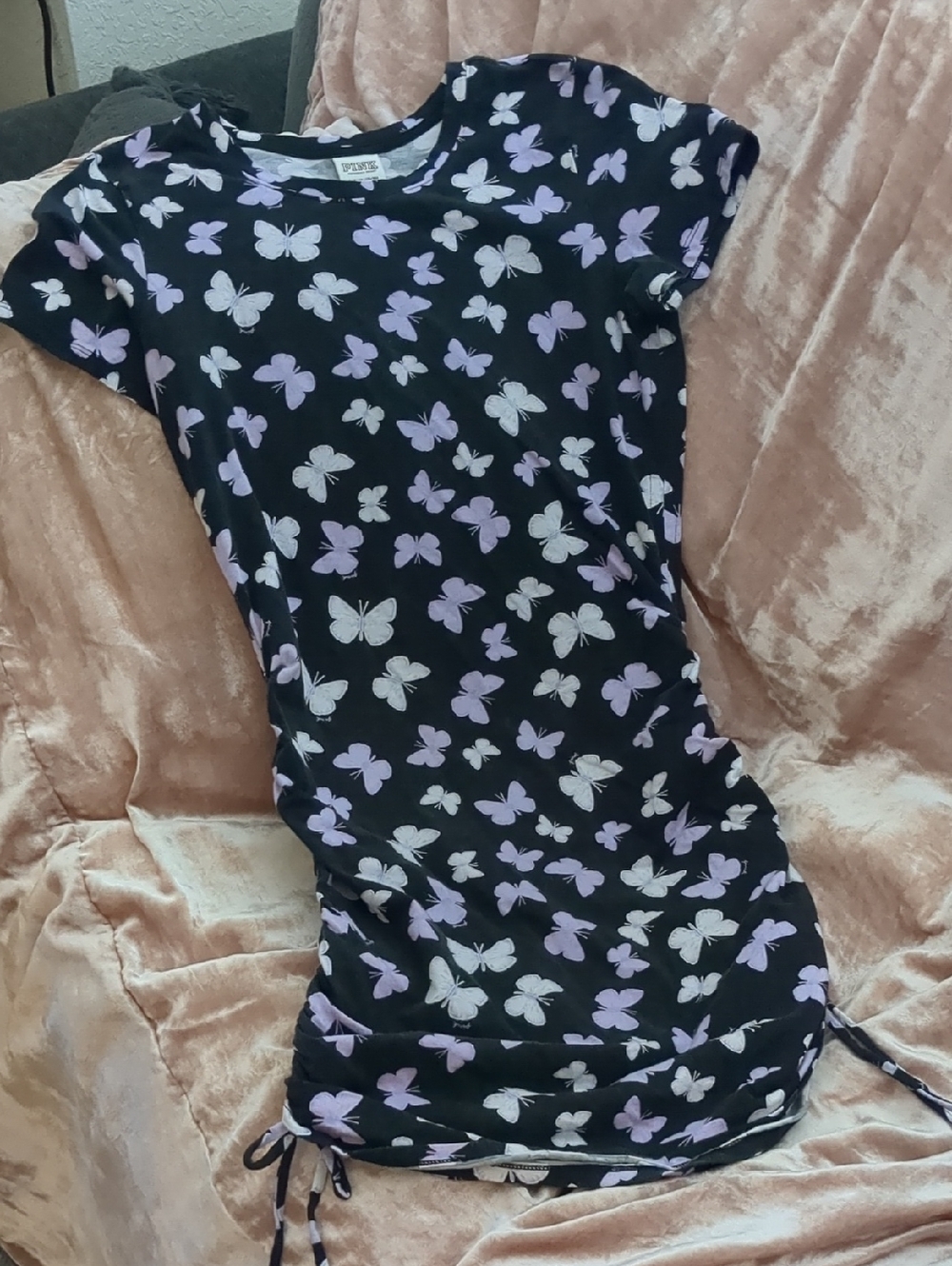 PINK Victoria's Secret Black Mini Dress with Lilac & White Butterfly Print
